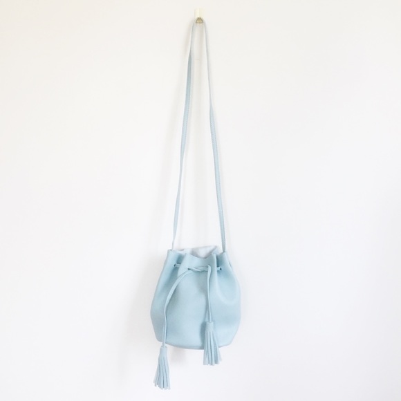 Boho Blue Drawstring Bucket Bag Crossbody Purse - Picture 2 of 5